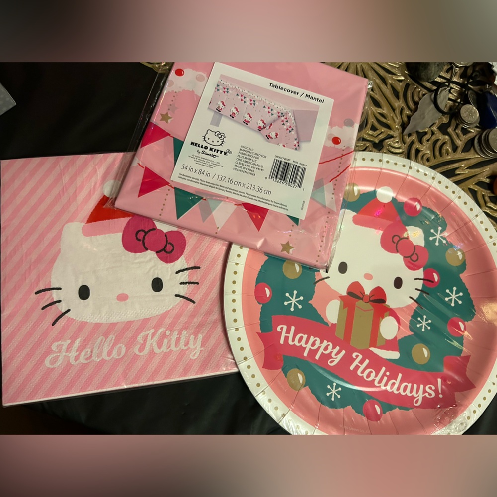 Hello Kitty Festive Tablecloth with Pink and Red Accents